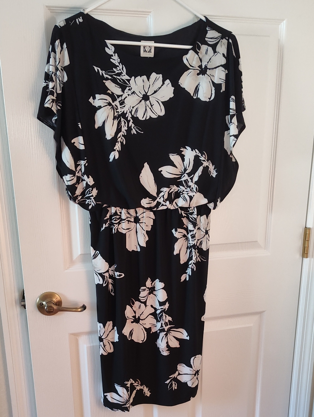 Anne Klein Black Midi Dress with White Floral Print